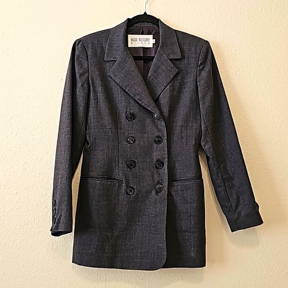 Vintage Hugo Buscati Milano Grey  Double Breasted  Wool Women’s Blazer size 4